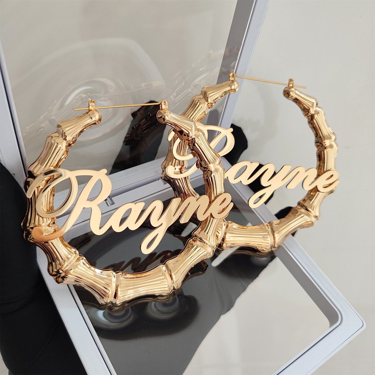 Custom Name Bamboo Earrings