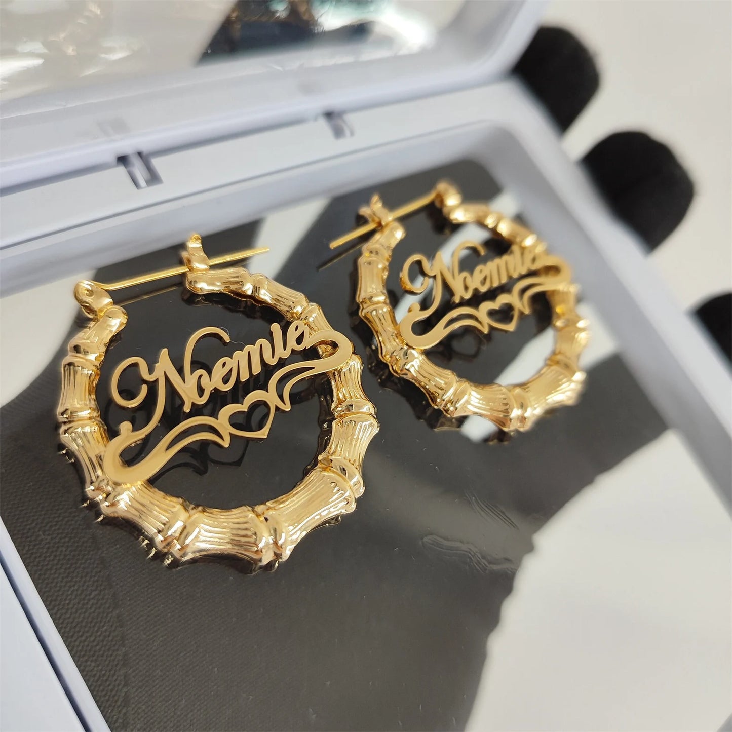 Custom Name Bamboo Earrings