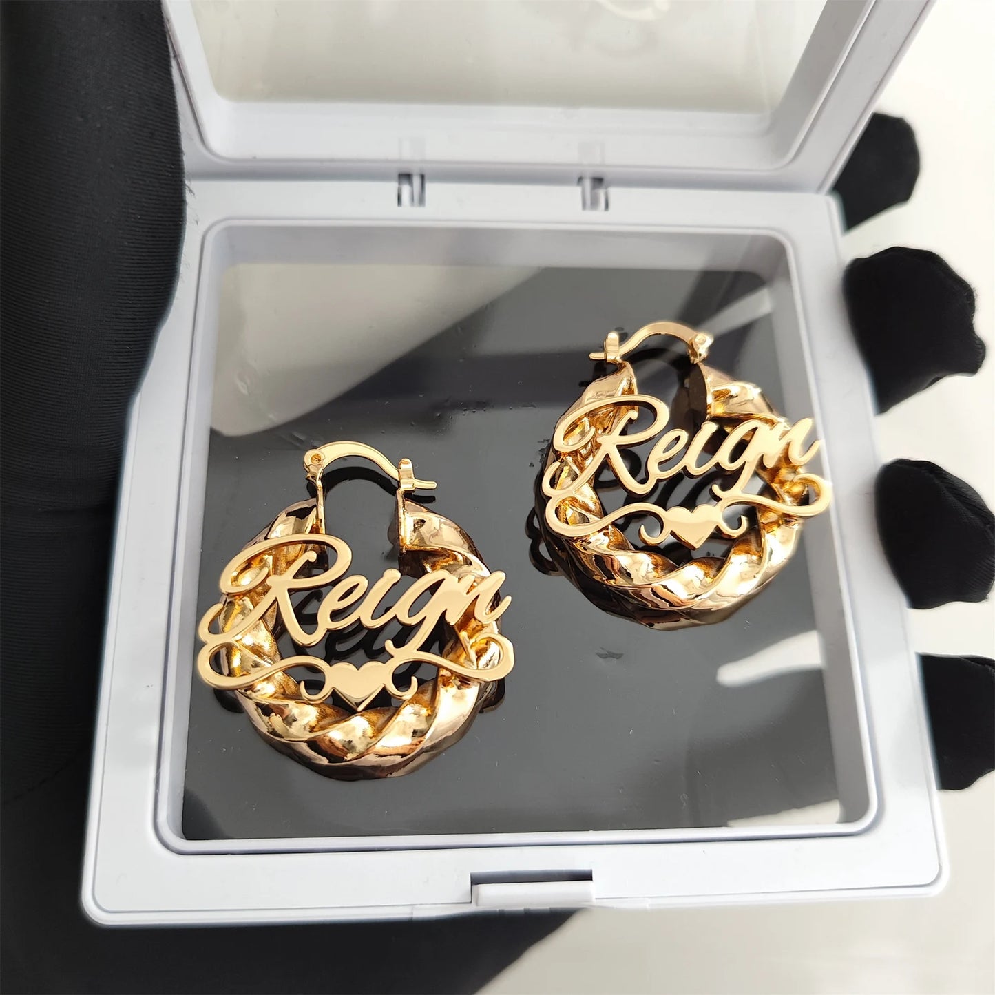 Custom Name Twisted Hoop Earrings