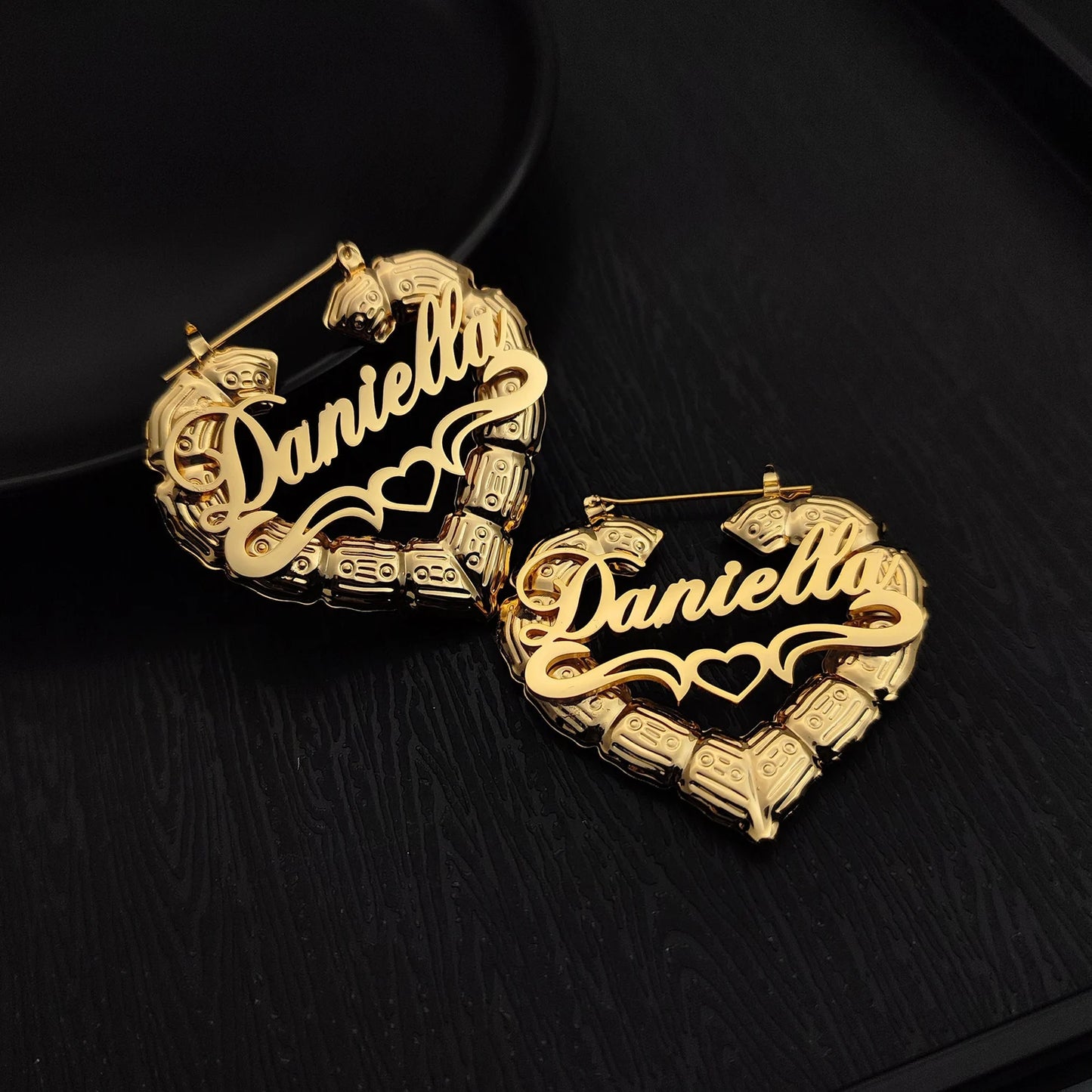 Custom Heart Bamboo Earrings